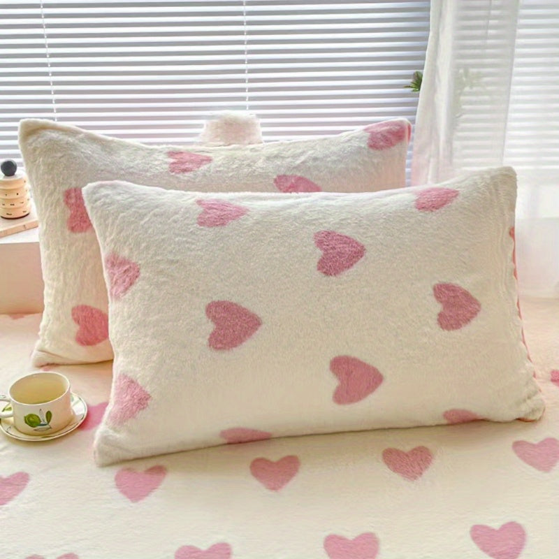 2pcs Thickened Soft Pillowcases, Love Pillowcase, High Gram Weight Long Plush, Thickened Warm, Machine Washable