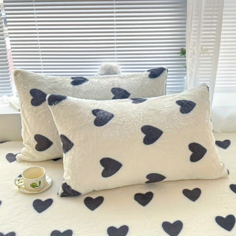 2pcs Thickened Soft Pillowcases, Love Pillowcase, High Gram Weight Long Plush, Thickened Warm, Machine Washable