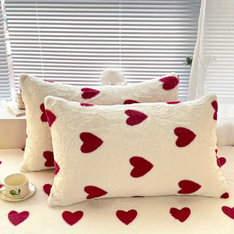 2pcs Thickened Soft Pillowcases, Love Pillowcase, High Gram Weight Long Plush, Thickened Warm, Machine Washable