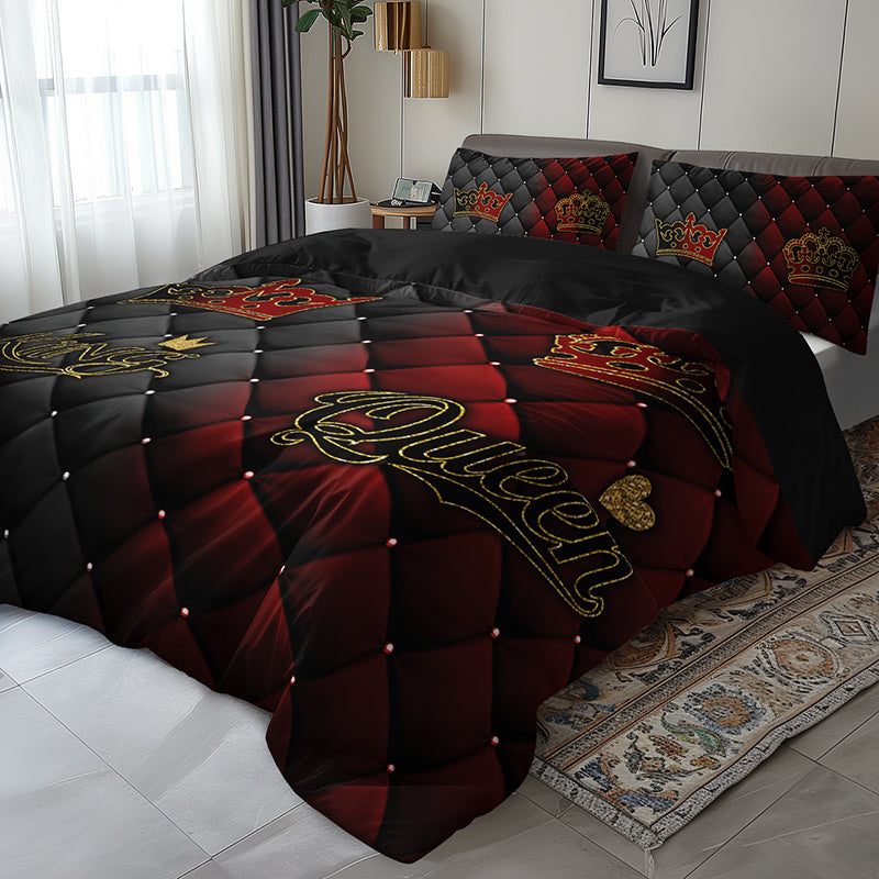 2/3pcs King and Queen Luxury Dark Red Golden Crown Bedding Set, 1 Fitted Sheet + 1/2 Pillowcases (Excluding Pillows), High-Definition Print for All Seasons, Home & Dorm Use