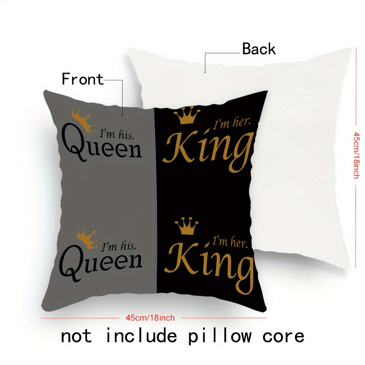 1pc Queen and King Pillowcase- His& Hers Royal Couple Gift, "I Am His Queen"/ "I Am Her King", Marriage Decoration, Soft Plush Pillowcase with Button Closure, Elegant Wedding or Anniversary Decoration, Suitable for Valentine's Day, King and Qu,