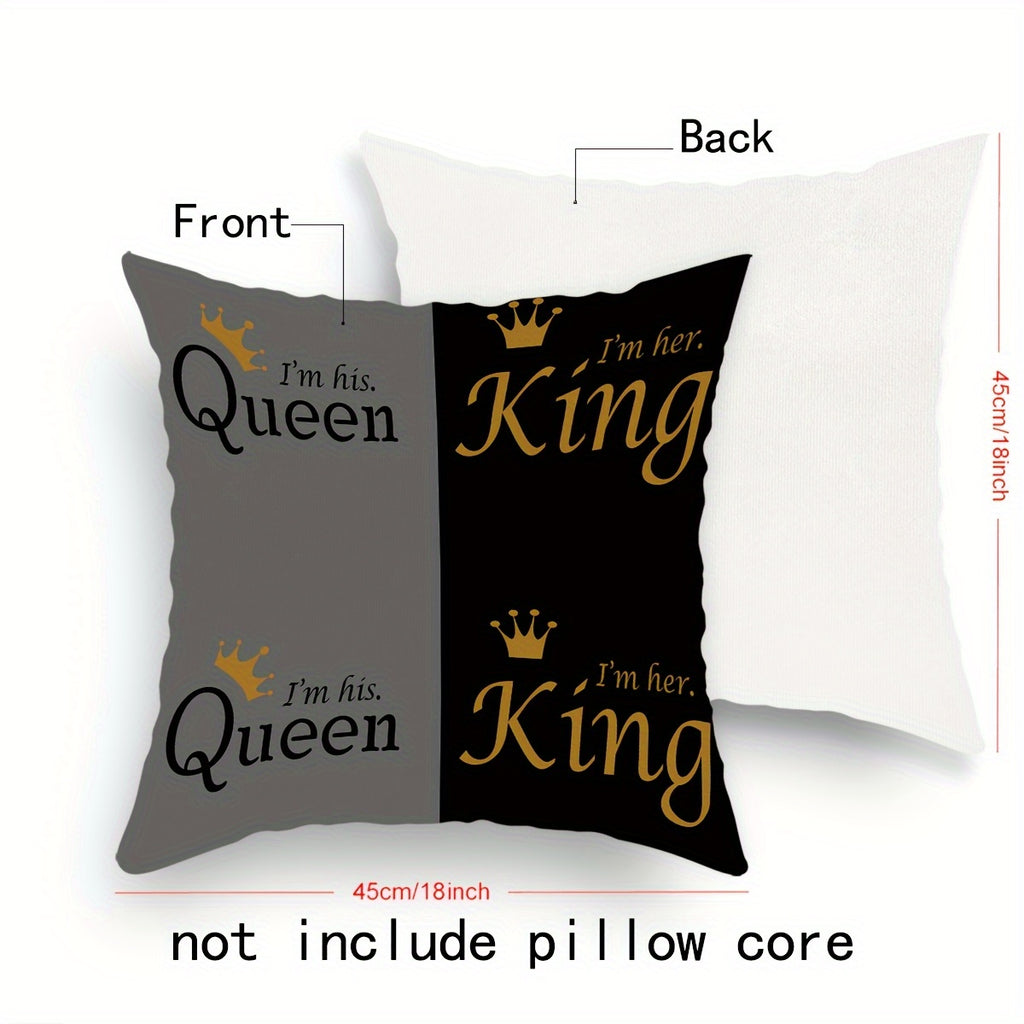 1pc Queen and King Pillowcase- His& Hers Royal Couple Gift, "I Am His Queen"/ "I Am Her King", Marriage Decoration, Soft Plush Pillowcase with Button Closure, Elegant Wedding or Anniversary Decoration, Suitable for Valentine's Day, King and Qu,