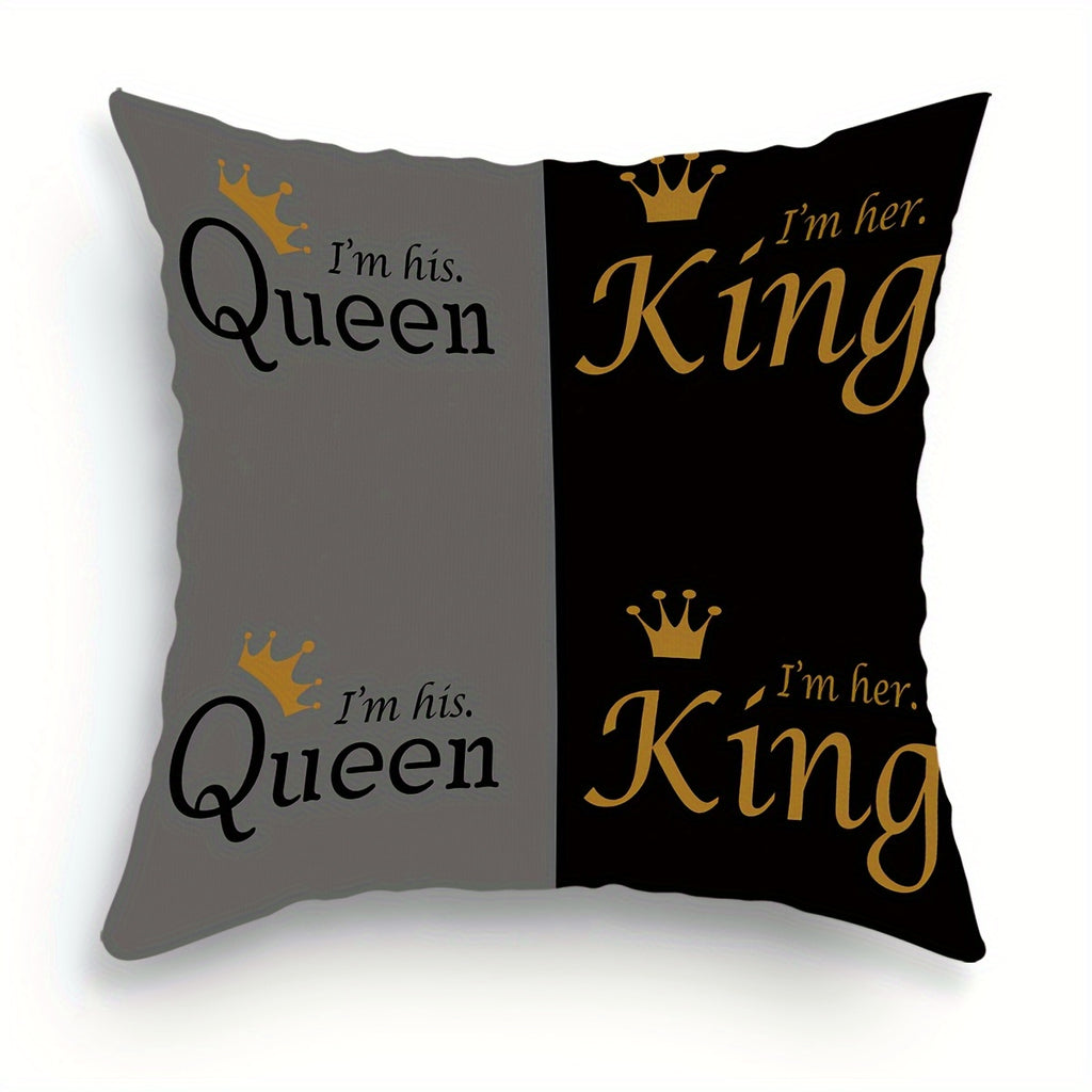 1pc Queen and King Pillowcase- His& Hers Royal Couple Gift, "I Am His Queen"/ "I Am Her King", Marriage Decoration, Soft Plush Pillowcase with Button Closure, Elegant Wedding or Anniversary Decoration, Suitable for Valentine's Day, King and Qu,