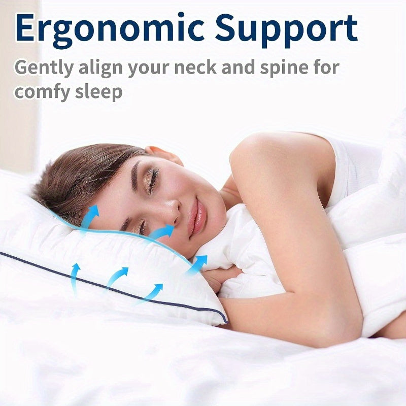 Set of 2 Cooling Bed Pillows - Hotel Quality Luxury Sleeping Pillows with Breathable Support, Elegant White Pillowcases for Home & Hotel Use - Durable Non- Fabric, Easy-Clean Design for Side/Back/Stomach Sleepers - Ideal for Couples & Guest Rooms, Pillows