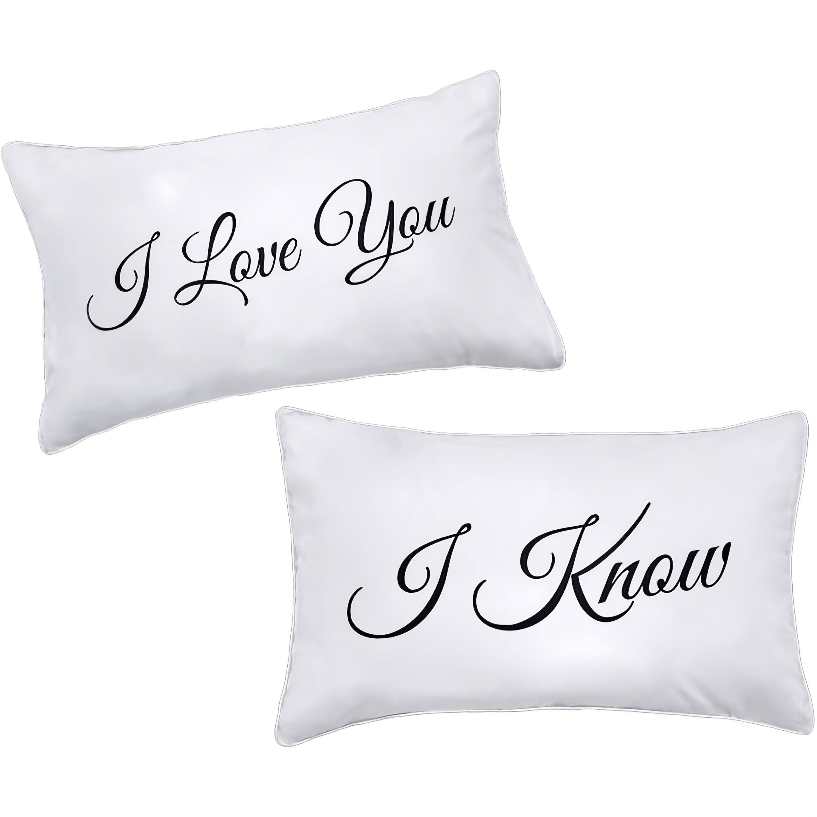 Set of 2 modern white couple pillowcases designed with "I love you" and "I know", zipper closure, suitable for many room decorations, perfect for anniversaries, long distance relationships, Valentine's Day and Christmas - single sided design