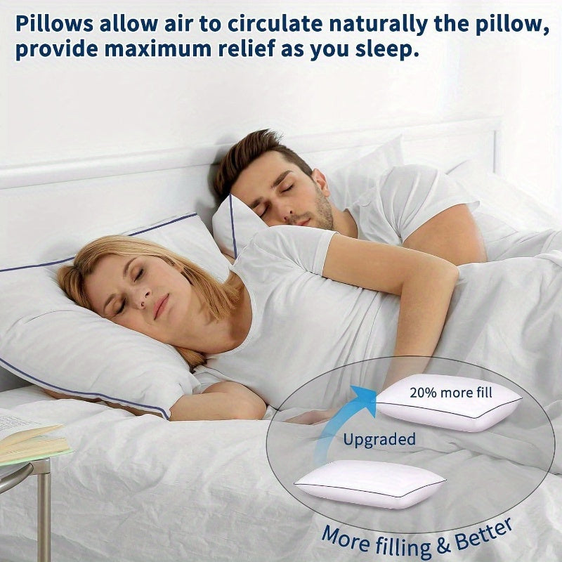 Set of 2 Cooling Bed Pillows - Hotel Quality Luxury Sleeping Pillows with Breathable Support, Elegant White Pillowcases for Home & Hotel Use - Durable Non- Fabric, Easy-Clean Design for Side/Back/Stomach Sleepers - Ideal for Couples & Guest Rooms, Pillows
