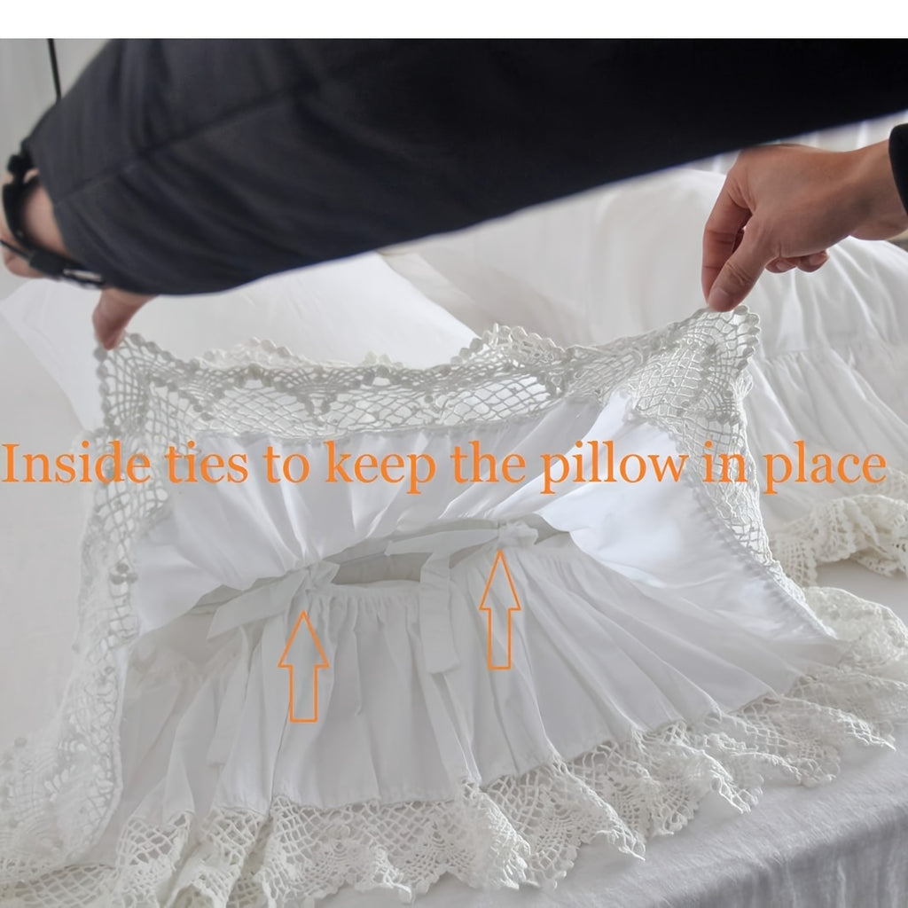 White Pillowcases Vintage Farmhouse Crochet Pillow Cover Shams Set Of 2