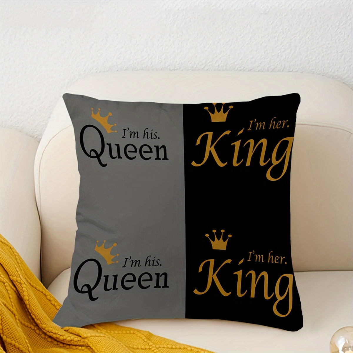 1pc His & Hers Royal Couple Pillowcase - Queen and King Crown Design, Soft Plush Cushion Case with Zipper Closure, Wedding/Anniversary/Valentine'S Gift for Couples - Elegant Bedroom Decor for King & Queen Beds - Romantic Home Decoration, Anniversary