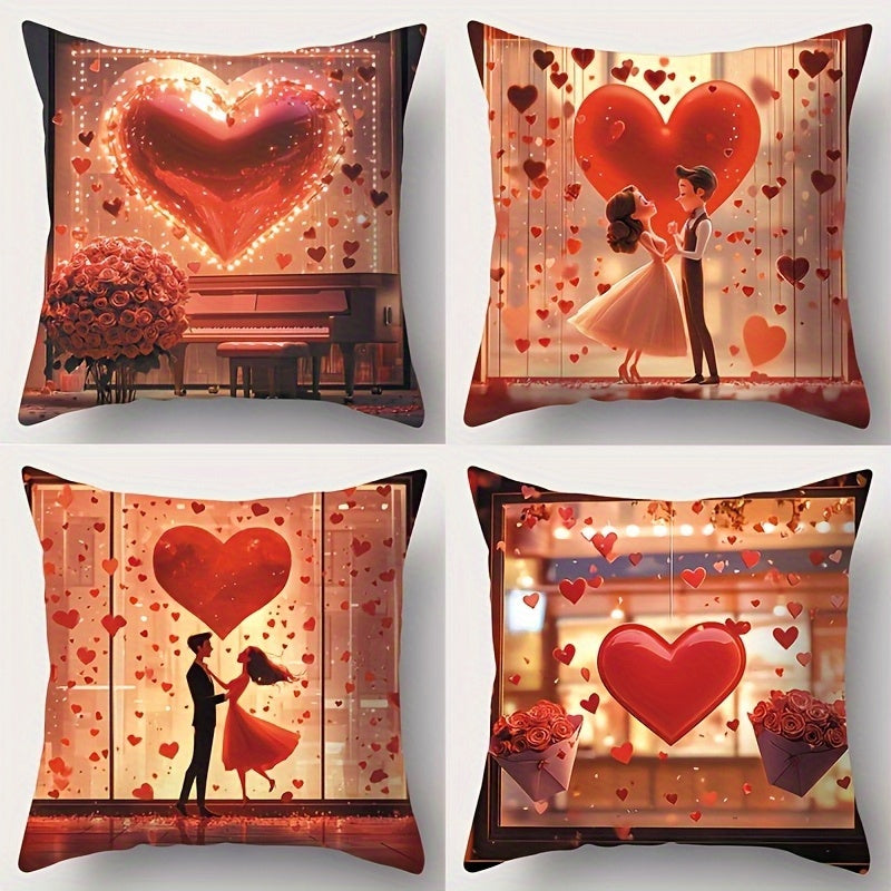 4pcs Couple Love Pillow Covers, Single-Sided Print, 2D Printed Pillowcases, Soft Short Plush, Multiple Sizes, Machine Washable for Outdoor/Indoor Decor, Bedroom, Living Room, Sofa and Bed Decoration, Suitable for Daily Use/V-Day/Mother'S Day/Independence