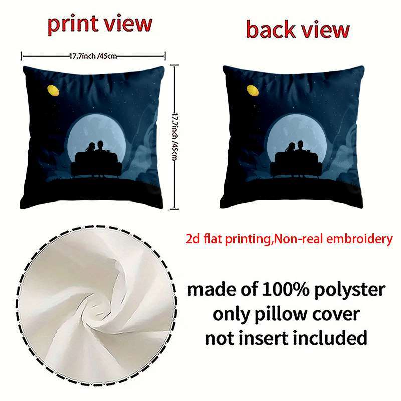 2pcs, Couple Moonlight Pillowcase, Double-Sided Print, 2D Printed Pillowcase, Soft Short Plush, Multiple Sizes, Machine Washable for Outdoor/Indoor Decoration, Bedroom, Living Room, Sofa and Bed Decor, Suitable for Daily Use/V-Day/Mother'S