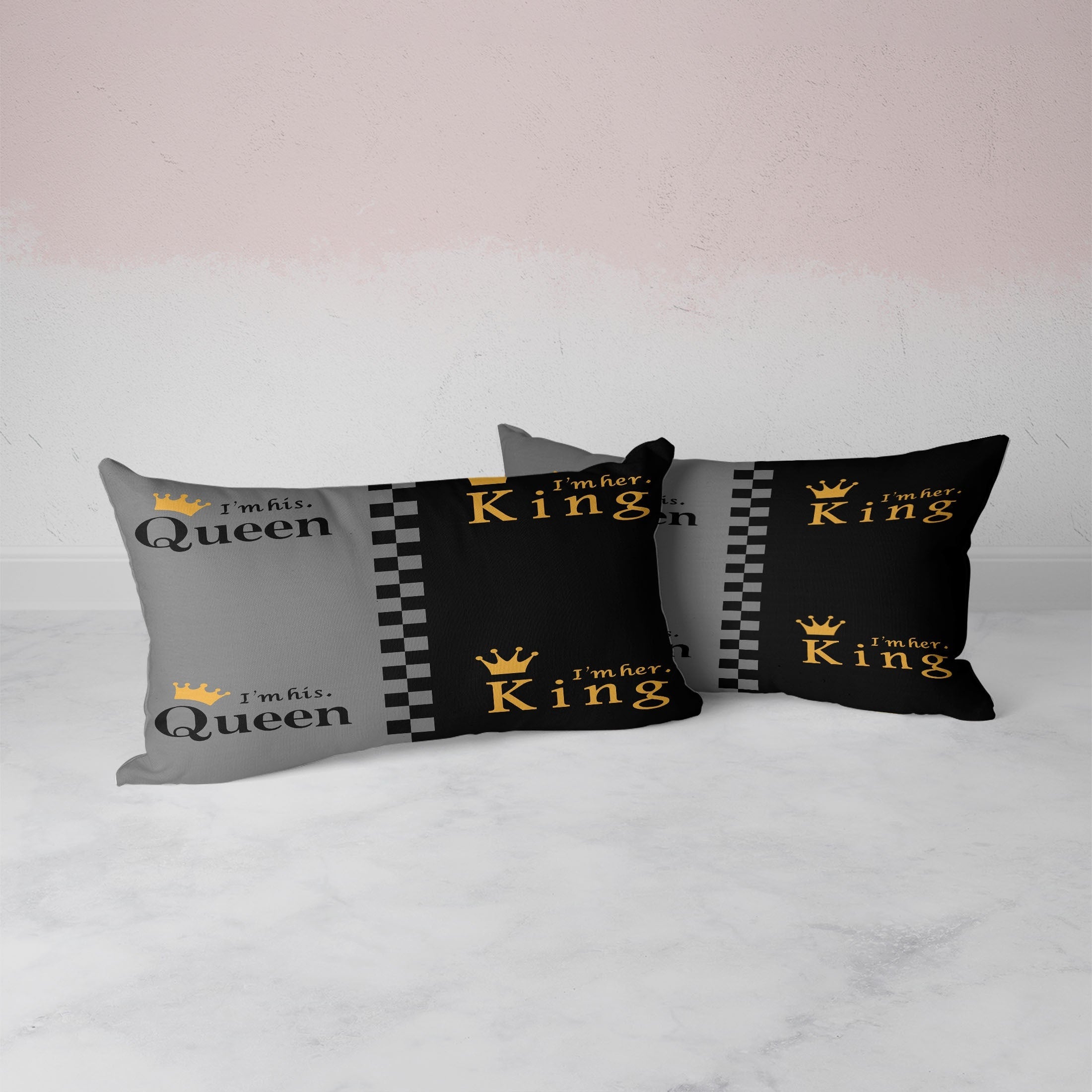 3pcs Valentine's Day Duvet Cover Set - "KING & QUEEN" Crown Design in Black & Gray, Soft & Breathable Polyester, Includes 1 Duvet Cover and 1/2 Pillowcases, Zip Closure, Machine Washable for All-Season Comfort, Couples Bedding Set|Playful Text