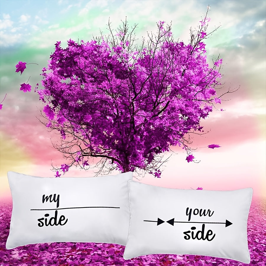 2-Pack Contemporary Style My Side & Your Side Couples Pillowcases, 100% Polyester, Machine Washable, Zipper Closure, Funny Anniversary & Wedding Gifts, Single-Sided, No Insert - Woven Decorative Pillow Covers