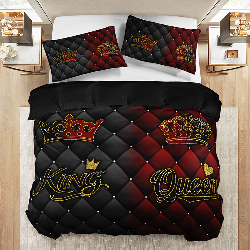 2/3pcs King and Queen Luxury Dark Red Golden Crown Bedding Set, 1 Fitted Sheet + 1/2 Pillowcases (Excluding Pillows), High-Definition Print for All Seasons, Home & Dorm Use