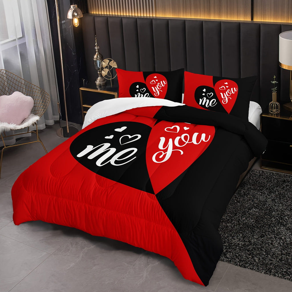 3pcs Crown Comforter Set Queen Size, King And Queen Comforter, Couple Bedding For Women Husband Wife Mr Mrs, Heart Shape Quilt With 2 Pillowcases