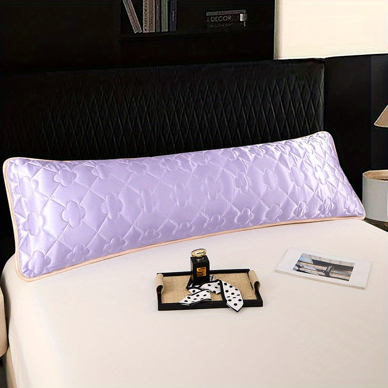 1pc Ice Sliky Fiber Pillowcase - Quilted Satin Fabric with Floral Pattern, Machine Washable, Soft & Breathable for Couples, Bedding & Home Decor