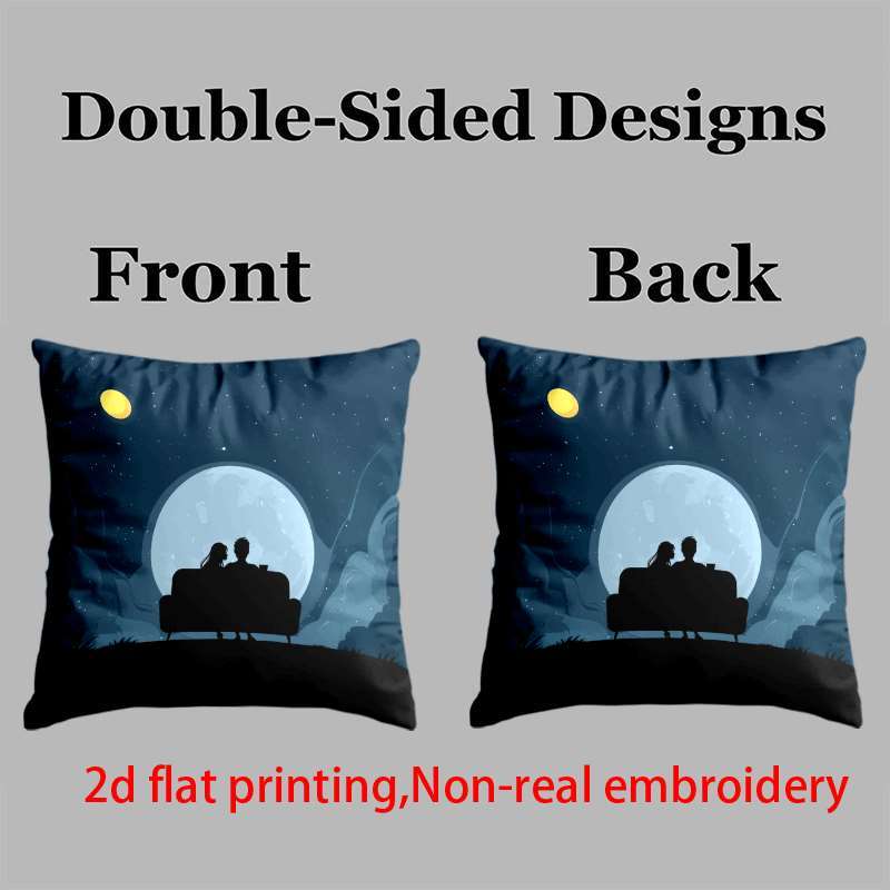 2pcs, Couple Moonlight Pillowcase, Double-Sided Print, 2D Printed Pillowcase, Soft Short Plush, Multiple Sizes, Machine Washable for Outdoor/Indoor Decoration, Bedroom, Living Room, Sofa and Bed Decor, Suitable for Daily Use/V-Day/Mother'S