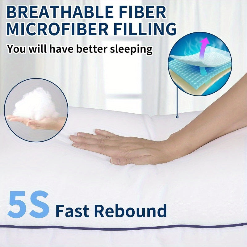 Set of 2 Cooling Bed Pillows - Hotel Quality Luxury Sleeping Pillows with Breathable Support, Elegant White Pillowcases for Home & Hotel Use - Durable Non- Fabric, Easy-Clean Design for Side/Back/Stomach Sleepers - Ideal for Couples & Guest Rooms, Pillows