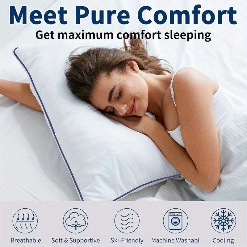 Set of 2 Cooling Bed Pillows - Hotel Quality Luxury Sleeping Pillows with Breathable Support, Elegant White Pillowcases for Home & Hotel Use - Durable Non- Fabric, Easy-Clean Design for Side/Back/Stomach Sleepers - Ideal for Couples & Guest Rooms, Pillows