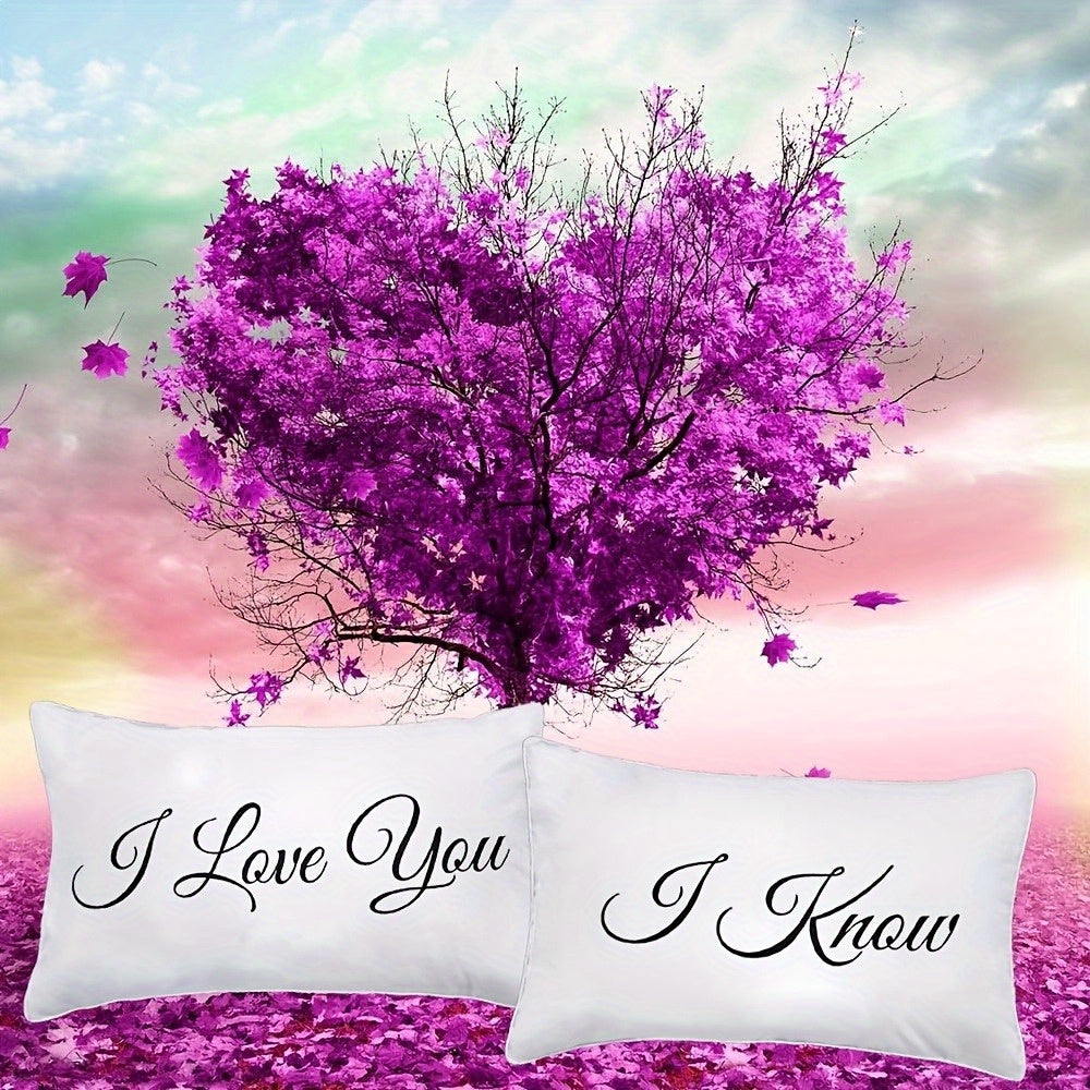 Set of 2 modern white couple pillowcases designed with "I love you" and "I know", zipper closure, suitable for many room decorations, perfect for anniversaries, long distance relationships, Valentine's Day and Christmas - single sided design