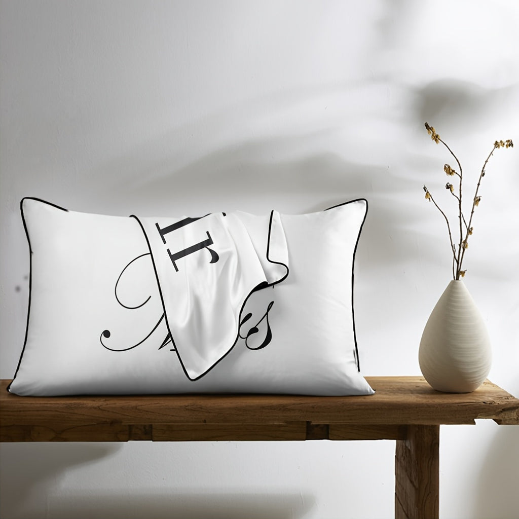 2pcs 100% Polyester Mr. And Mrs. Printed Bedroom Satin Pillowcases