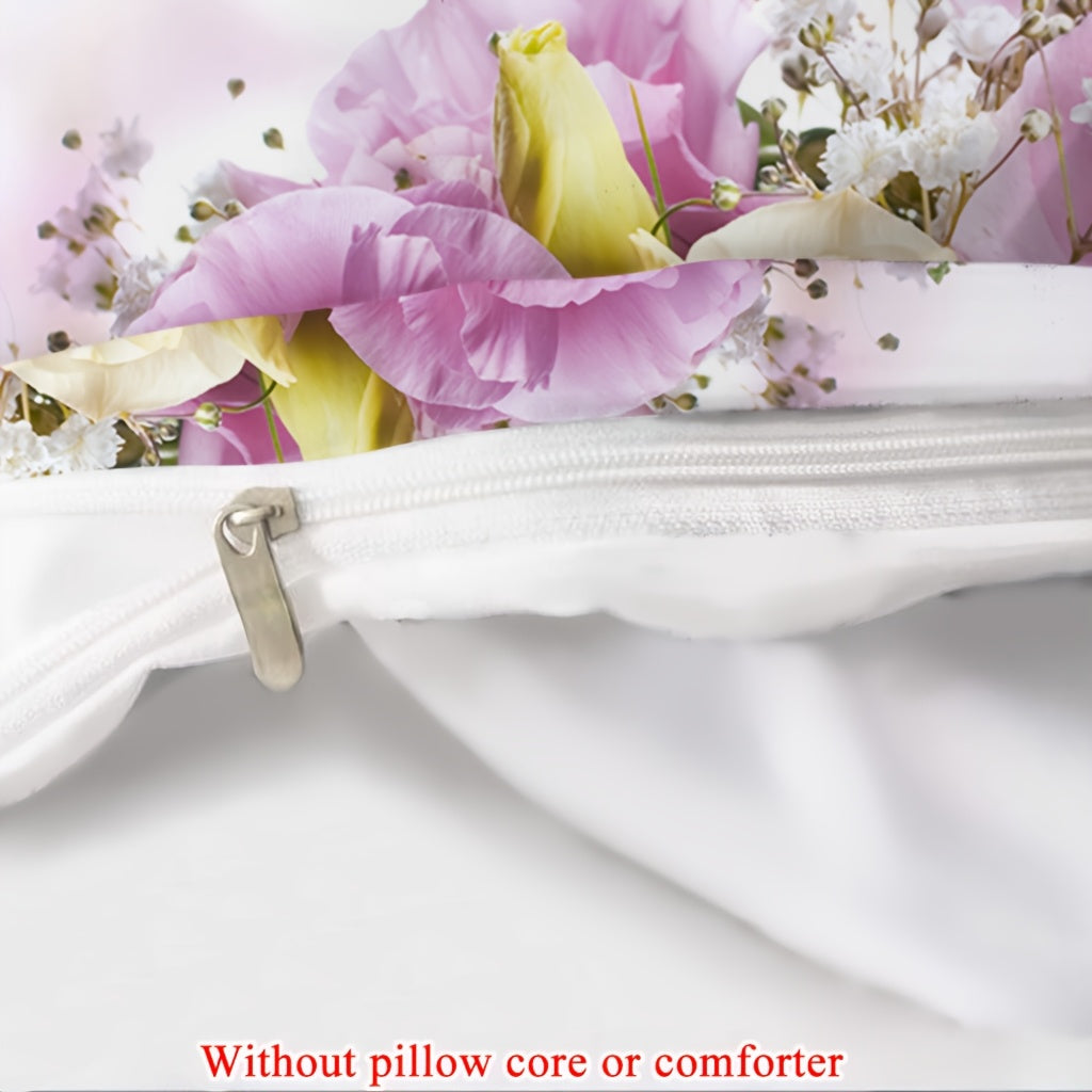 2/3pcs (1 Duvet Cover + 1/2 Pillowcase, Without Core) Pink Rose Flowers Sparkling Butterfly Green Branches and Leaves Ripple Romantic Valentine's Day Wishes for Couples 3D Print Soft Comfortable Bedding Set for Bedroom Dorm Room Family Gift