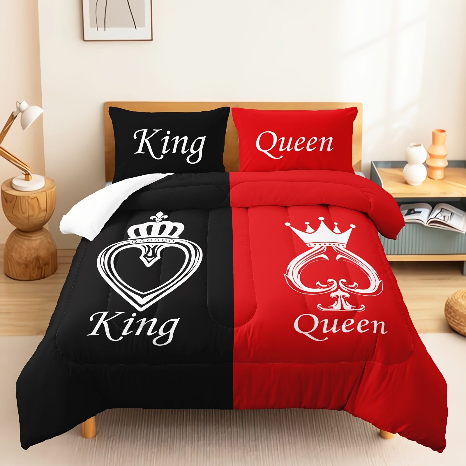 3pcs Crown Comforter Set Queen Size, King And Queen Comforter, Couple Bedding For Women Husband Wife Mr Mrs, Heart Shape Quilt With 2 Pillowcases