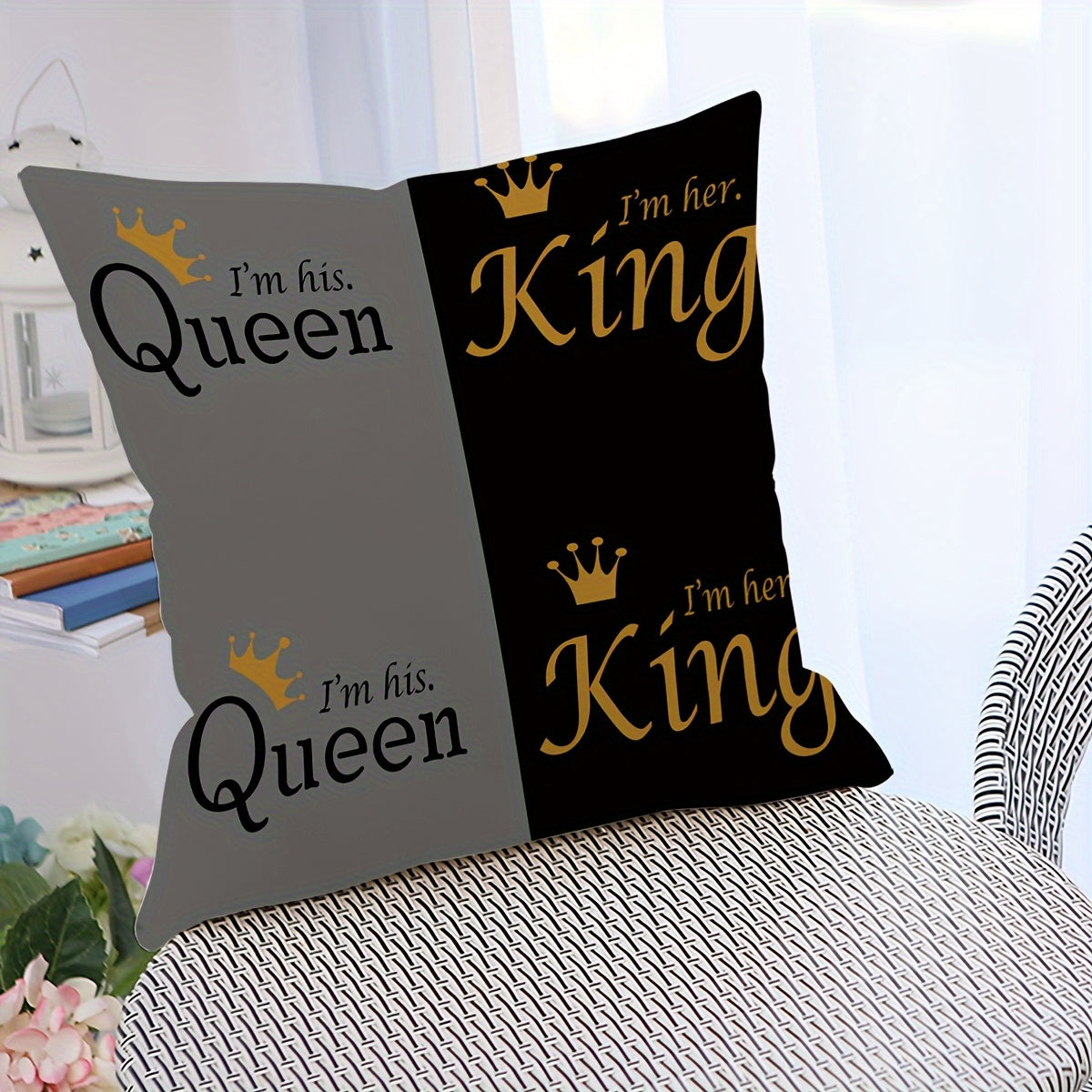 1pc His & Hers Royal Couple Pillowcase - Queen and King Crown Design, Soft Plush Cushion Case with Zipper Closure, Wedding/Anniversary/Valentine'S Gift for Couples - Elegant Bedroom Decor for King & Queen Beds - Romantic Home Decoration, Anniversary