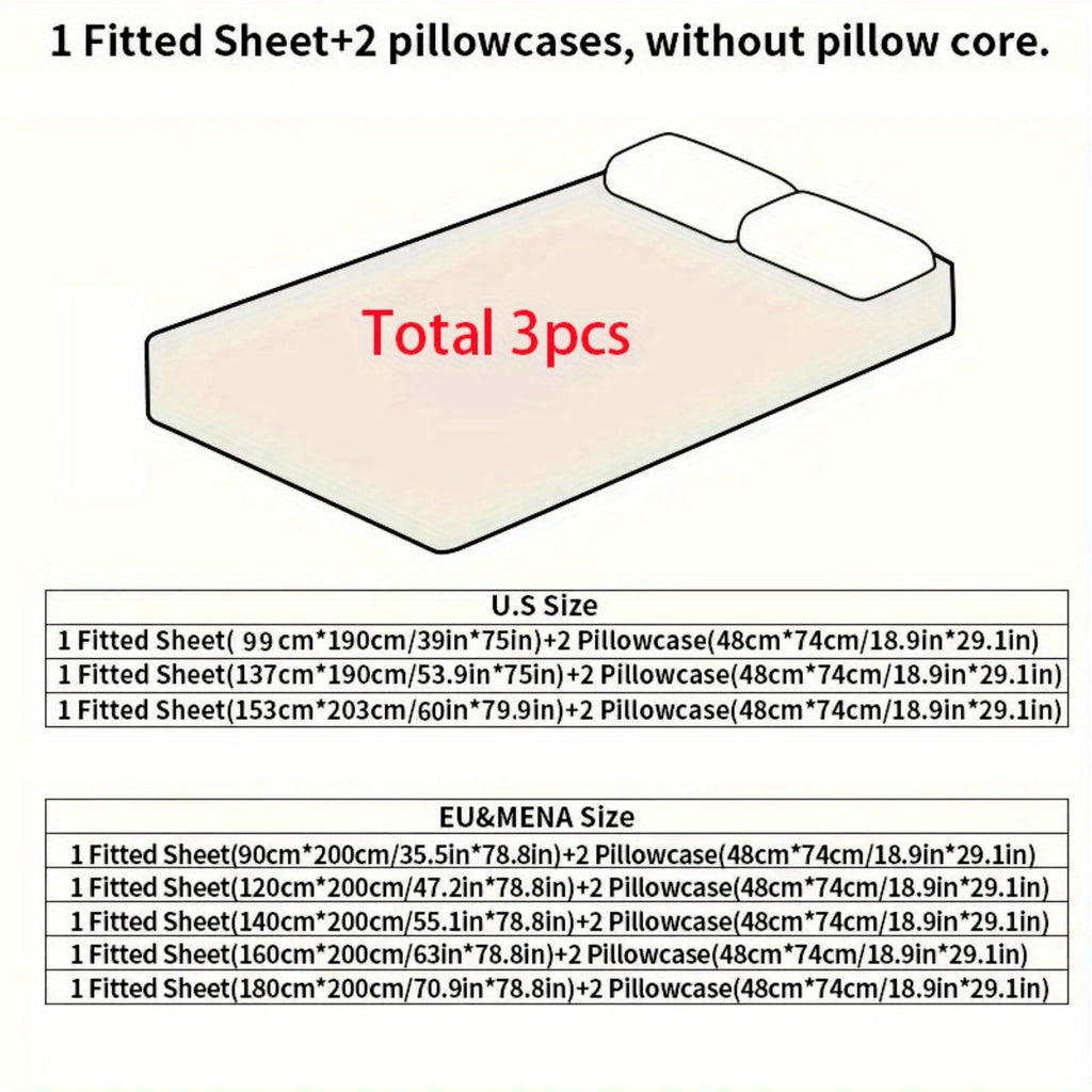 3pcs Disney Jack and Sally themed fitted sheet set for bed bedroom decor design unique art couple love story (1*Fitted Sheet+2*Pillowcase, Without Core), Suitable for Bedding Decoration Mattress Cover Set