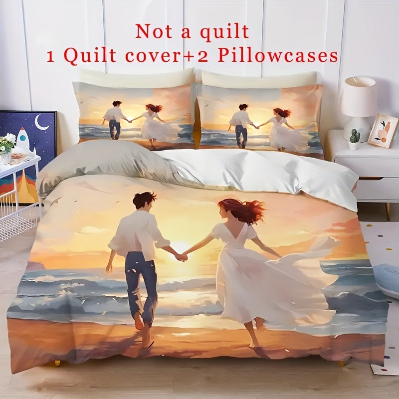 3pcs Customizable Photo Bedding Set, Breathable And Soft, Suitable for All Seasons, Ideal for Home Use, Gifts for Family And Friends, Perfect for Bedroom Decor, Dormitories, And RV Trips