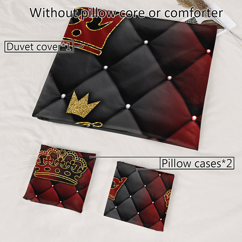 2/3pcs King and Queen Luxury Dark Red Golden Crown Bedding Set, 1 Fitted Sheet + 1/2 Pillowcases (Excluding Pillows), High-Definition Print for All Seasons, Home & Dorm Use