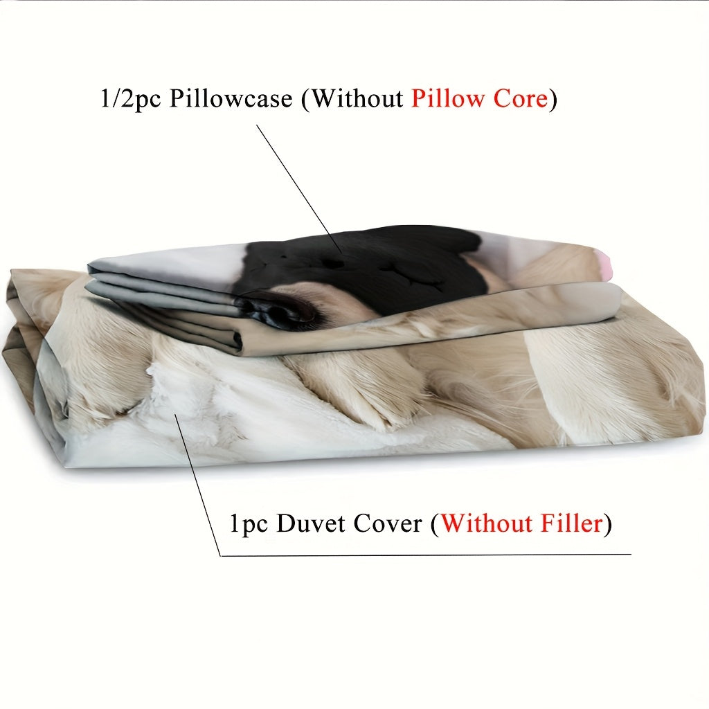 2/3pcs (1 Duvet Cover + 1/2 Pillowcase, Without Core) Couple Valentine's Day Romantic Golden Retriever Two adorable pet dogs lying on a white bed wearing eye masks funny Print Soft Comfortable Bedding Set for Bedroom Dorm Room Family Gift