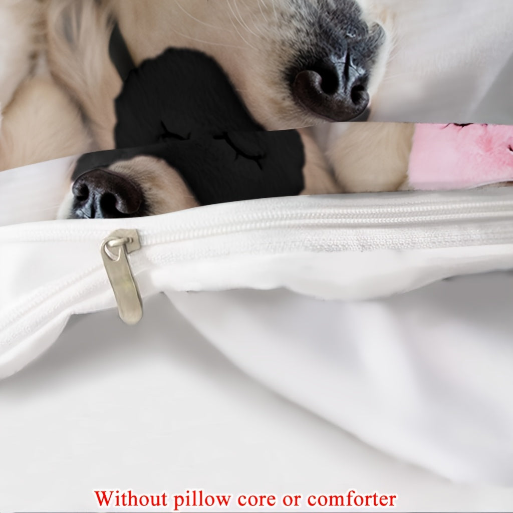 2/3pcs (1 Duvet Cover + 1/2 Pillowcase, Without Core) Couple Valentine's Day Romantic Golden Retriever Two adorable pet dogs lying on a white bed wearing eye masks funny Print Soft Comfortable Bedding Set for Bedroom Dorm Room Family Gift