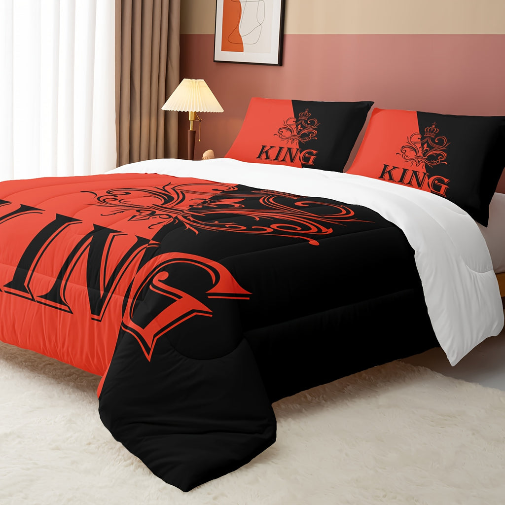 3pcs Crown Comforter Set Queen Size, King And Queen Comforter, Couple Bedding For Women Husband Wife Mr Mrs, Heart Shape Quilt With 2 Pillowcases