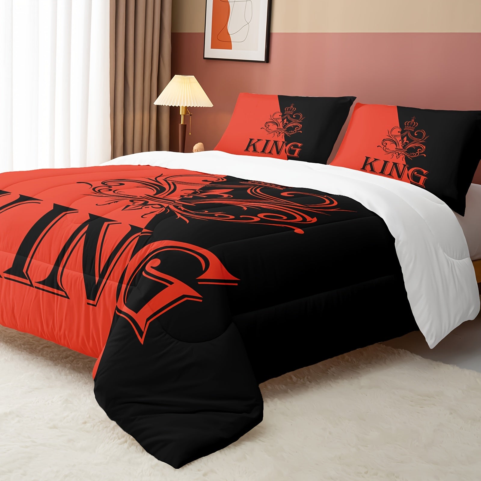 3pcs Crown Comforter Set Queen Size, King And Queen Comforter, Couple Bedding For Women Husband Wife Mr Mrs, Heart Shape Quilt With 2 Pillowcases