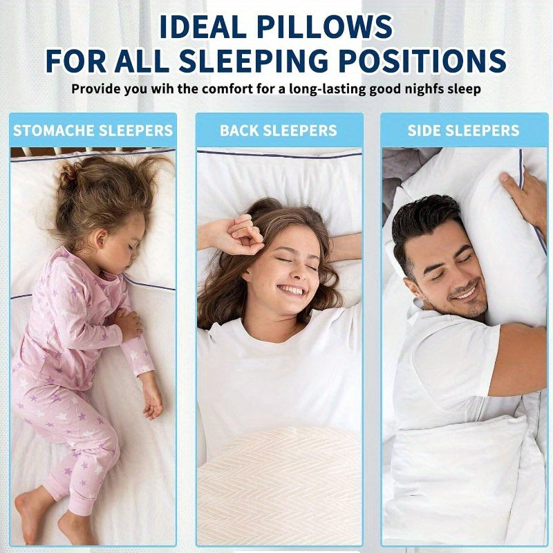 Set of 2 Cooling Bed Pillows - Hotel Quality Luxury Sleeping Pillows with Breathable Support, Elegant White Pillowcases for Home & Hotel Use - Durable Non- Fabric, Easy-Clean Design for Side/Back/Stomach Sleepers - Ideal for Couples & Guest Rooms, Pillows
